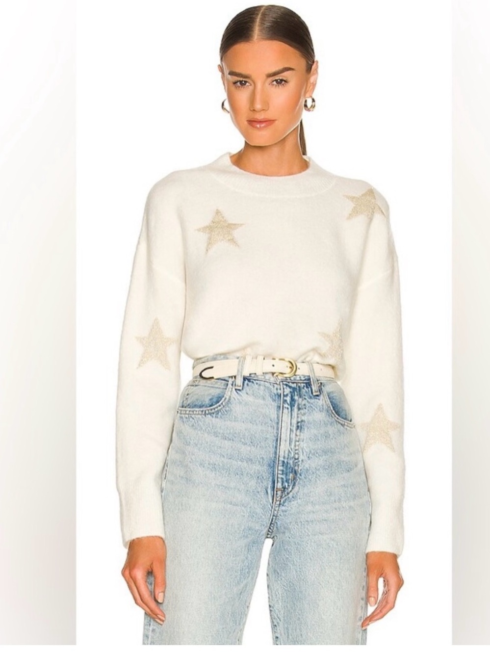 Rails Kana White Gold Stars Pullover‎ Sweater Cream  small